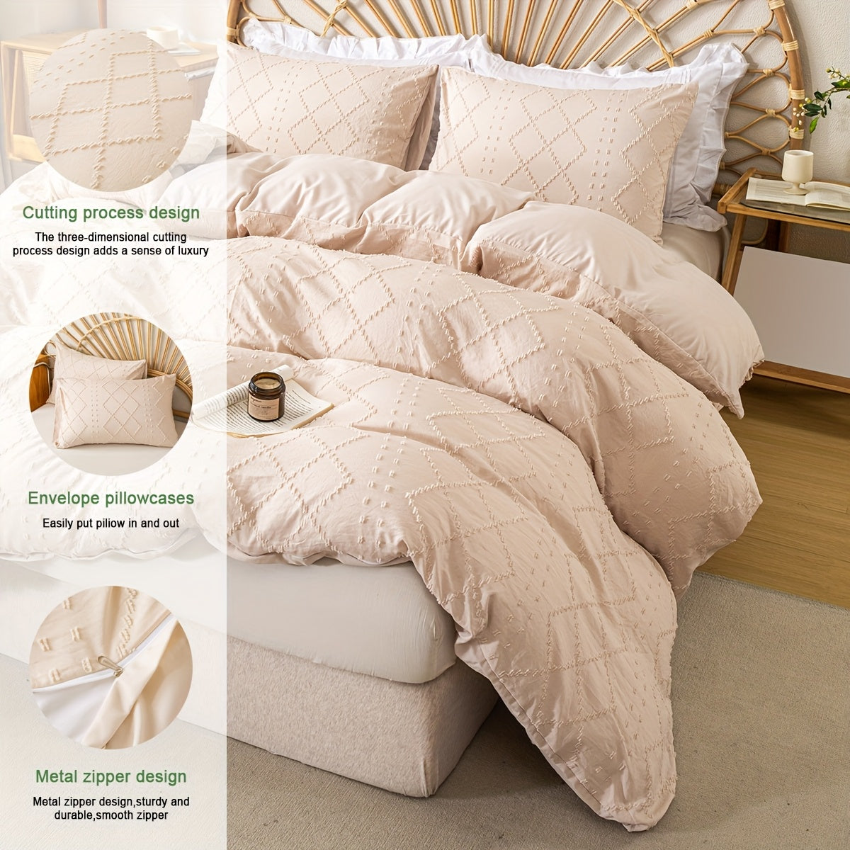 Duvet Cover Set 3Pc With Decorative Stitching For All Bedrooms