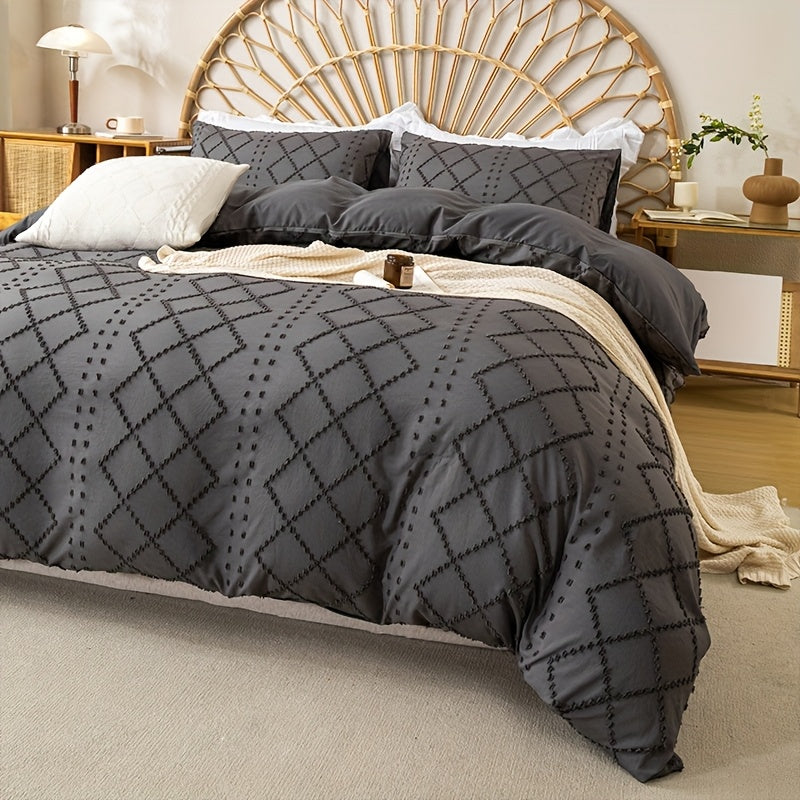 Duvet Cover Set 3Pc With Decorative Stitching For All Bedrooms