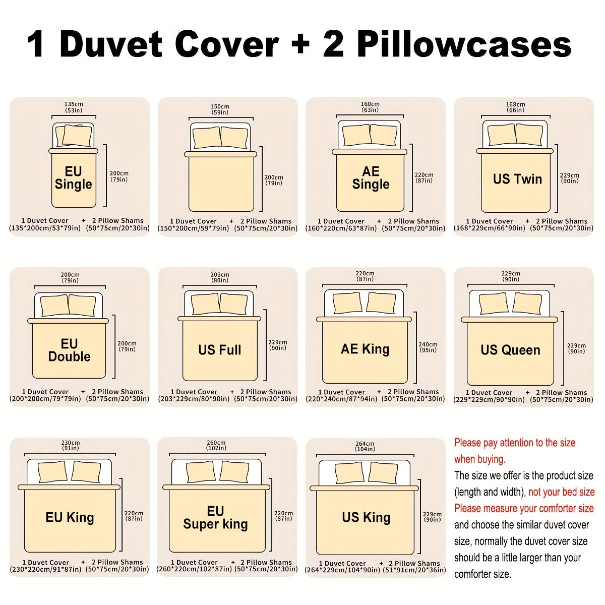 Duvet Cover Set 3Pc With Decorative Stitching For All Bedrooms
