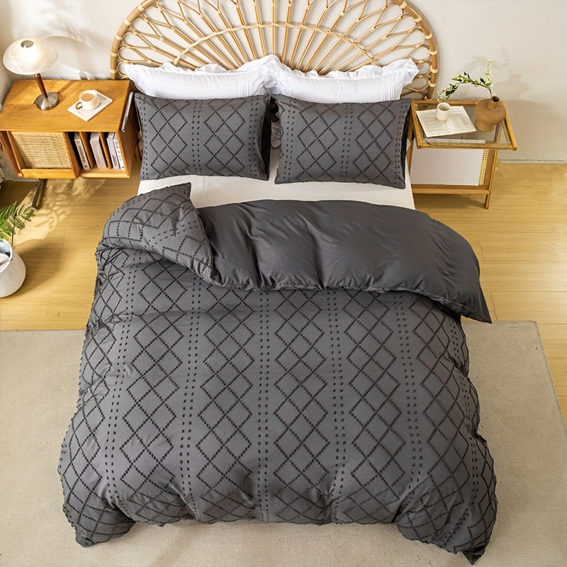 Duvet Cover Set 3Pc With Decorative Stitching For All Bedrooms