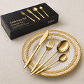 Gold Stainless Steel Cutlery Set | 16-Piece Mirror-Polished Flatware for Elegant Dining