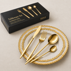 Gold Stainless Steel Cutlery Set | 16-Piece Mirror-Polished Flatware for Elegant Dining