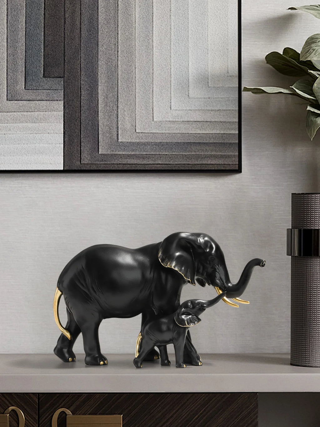 Mother & Child Elephant Sculpture | Luxury Resin Figurine for Refined Interiors
