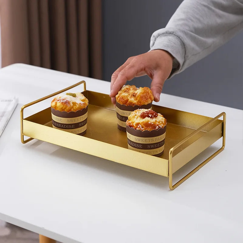 1PC Nordic Metal Tray Dried Fruit Plate Snack Fruit Dish Rectangular Snack Tray Storage Plate With Lid Dessert Tray