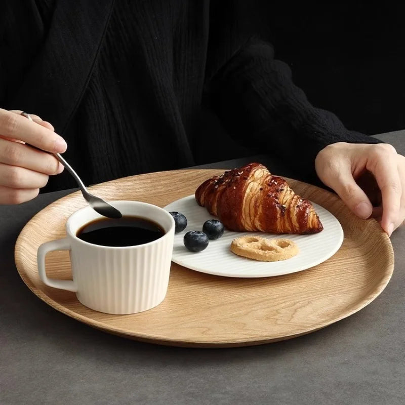 Wooden Dinner Plate Round Dessert Plate Wood Plate Coffee Cake Tray Bakery Bread Display Tray Kitchen Tableware Accessories
