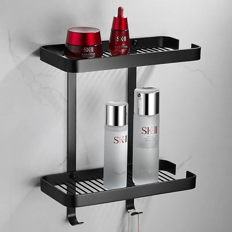 Aqualuxe Chrome Brass Corner Shower Shelf Dual Tier Elite