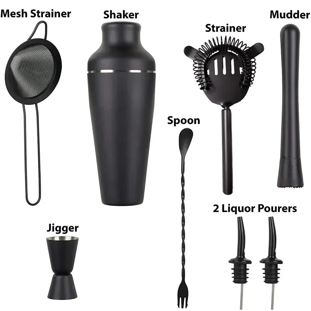 Premium Matte Black Cocktail Shaker Set For Home Bar 8 Piece Bartender Kit