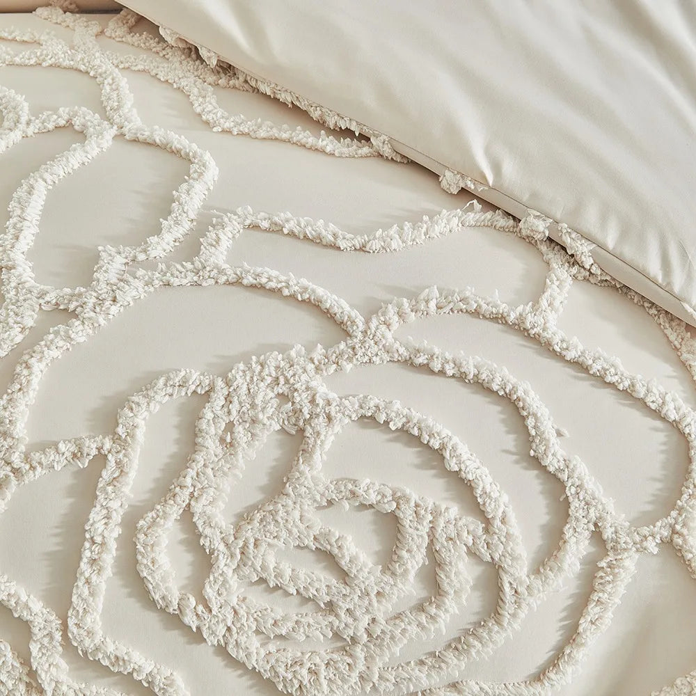 3D Rose Floral Tufted Duvet Cover Set – Luxury Microfibre Quilted Bedding Collection