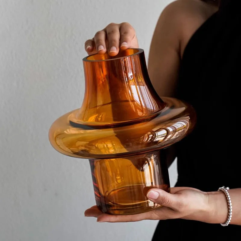 Amber Geometric Ring Glass Vase | Warm Luxury Home Décor Accent