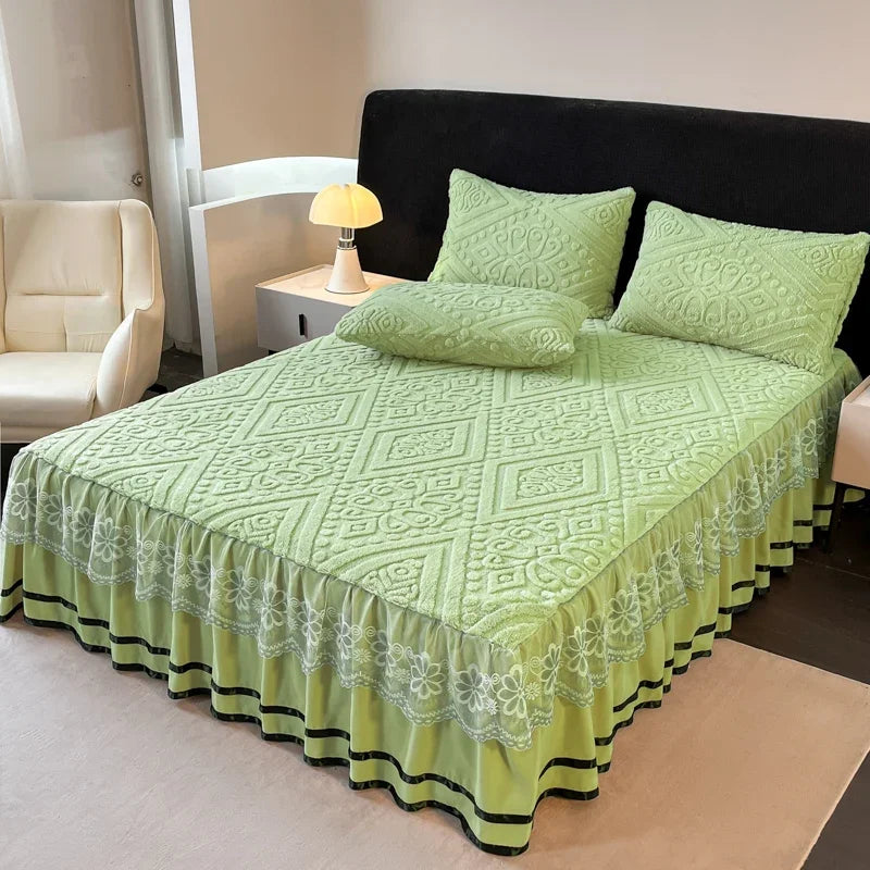 Lan Duo Mao Solid Colour Bed Skirt Elastic Corners Winter Warm Collection
