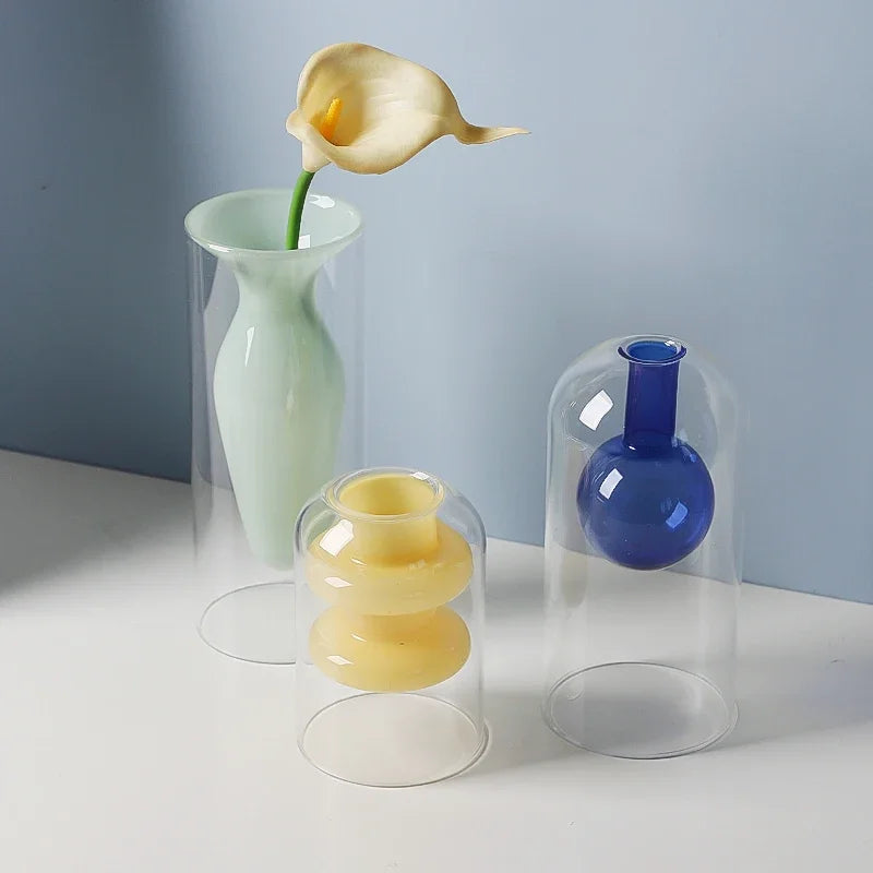 Double Wall Borosilicate Glass Vase | Sculptural Cylinder Vessel for Luxury Interiors