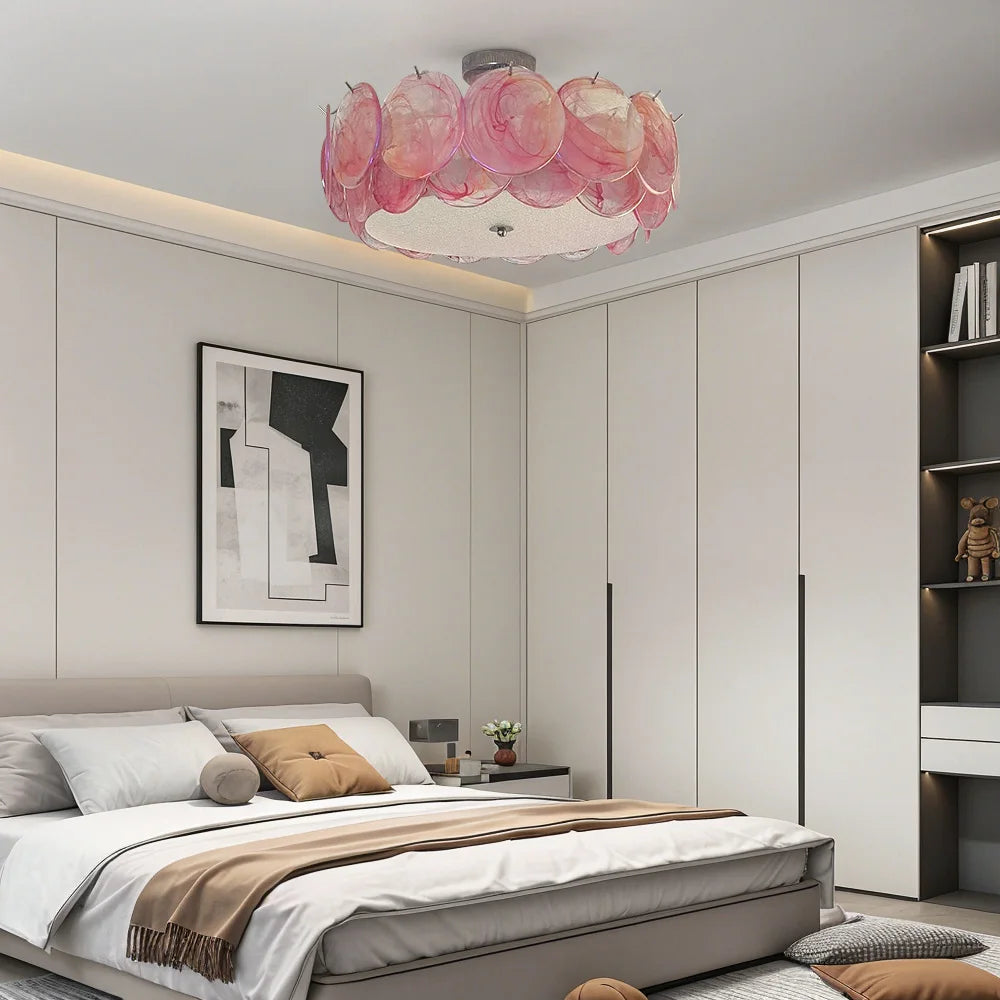 Murano Glass Flush Mount Ceiling Light Modern Round Chrome Brass Limited Edition