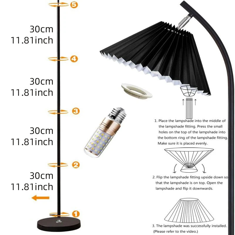 Nordic Pleated Fabric Floor Lamp Modern Simple Standing Light Living Room Decor Sofa Bedroom Led Bedside Floor Lamp Night Light