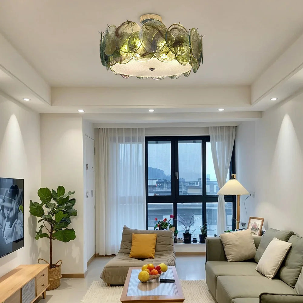 Murano Glass Flush Mount Ceiling Light Modern Round Chrome Brass Limited Edition