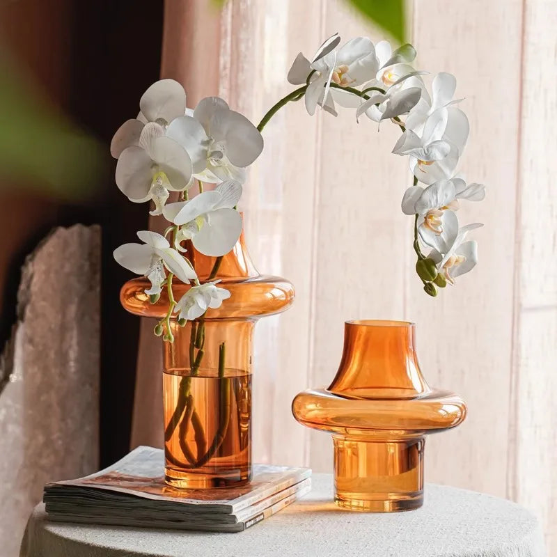 Amber Geometric Ring Glass Vase | Warm Luxury Home Décor Accent
