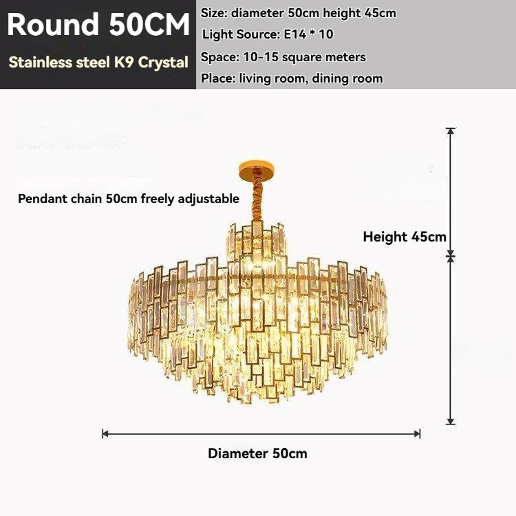 Luxora Gold Crystal Chandelier K9 Round Multi Tier Pendant Limited Edition