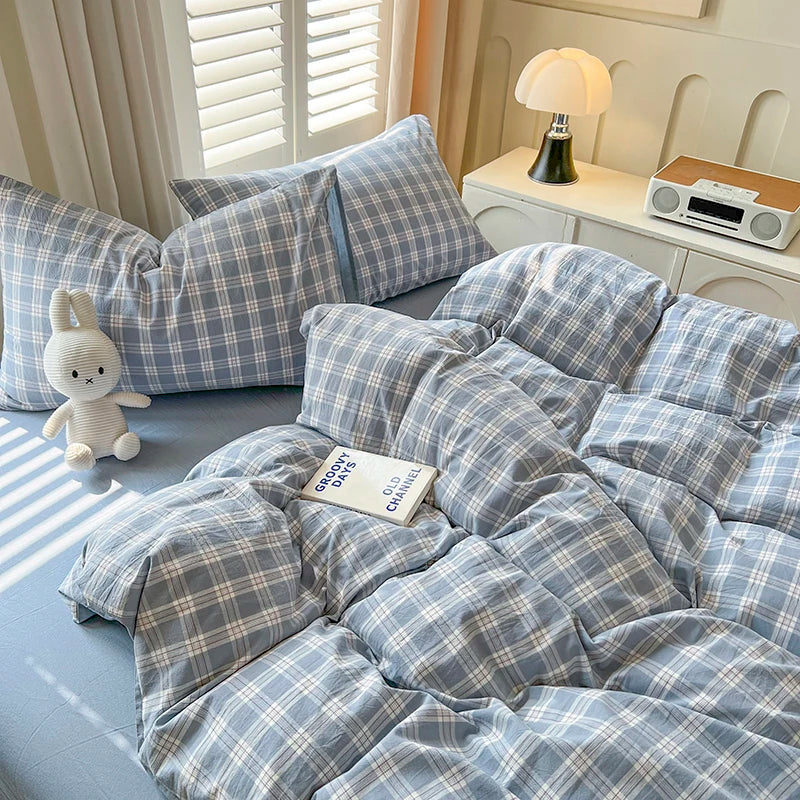 2026 New Lattice Duvet Cover Set with Sheet Pillowcases No Filling Warm Bed Linen Twin Full Queen Size Grid Home Bedding Set
