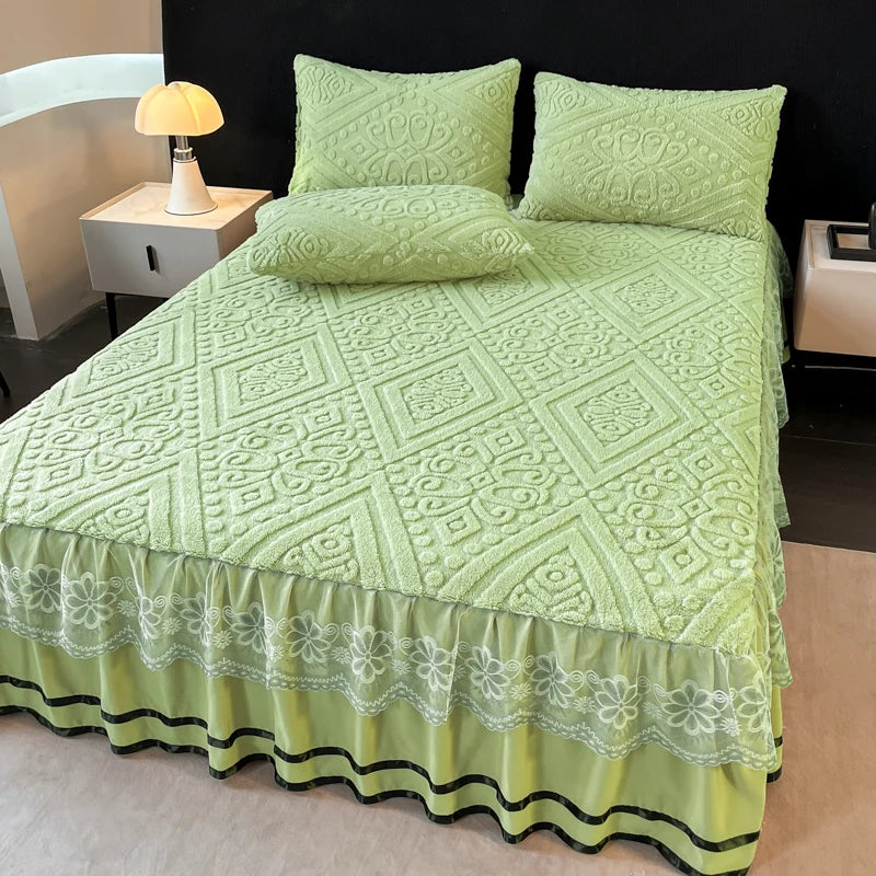 Xiao Qi Qi Bed Skirt Queen Solid Colour Winter Warm Mattress Protector Limited