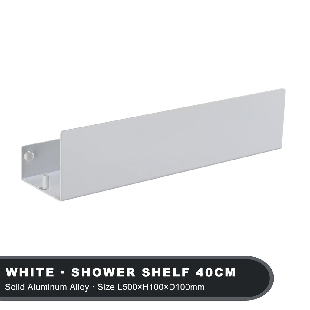 AquaHome White Aluminium Shower Shelf With Hook Wall Mounted Bath Caddy Elite