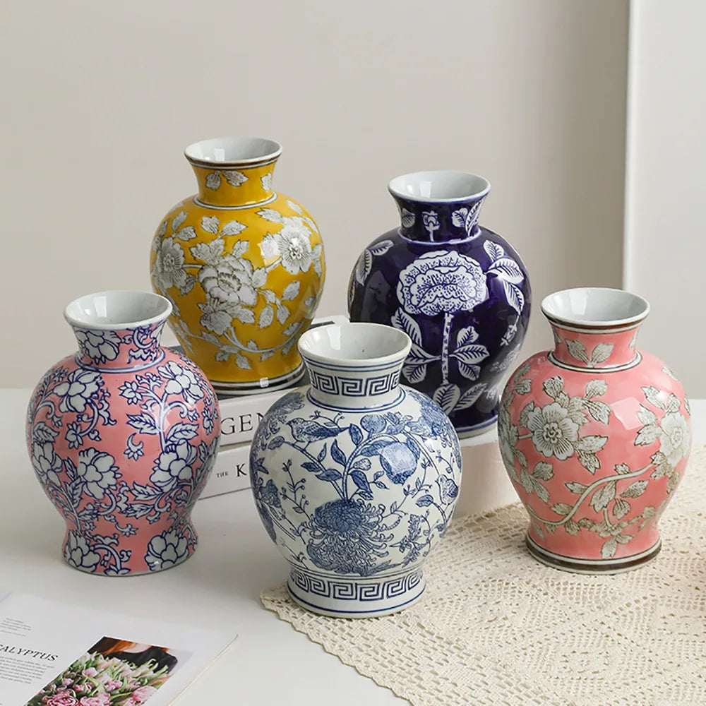 Ceramic Belly Vase Blue white porcelain retro vase Chinese porcelain ornaments Home decoration storage bottle porcelain vases