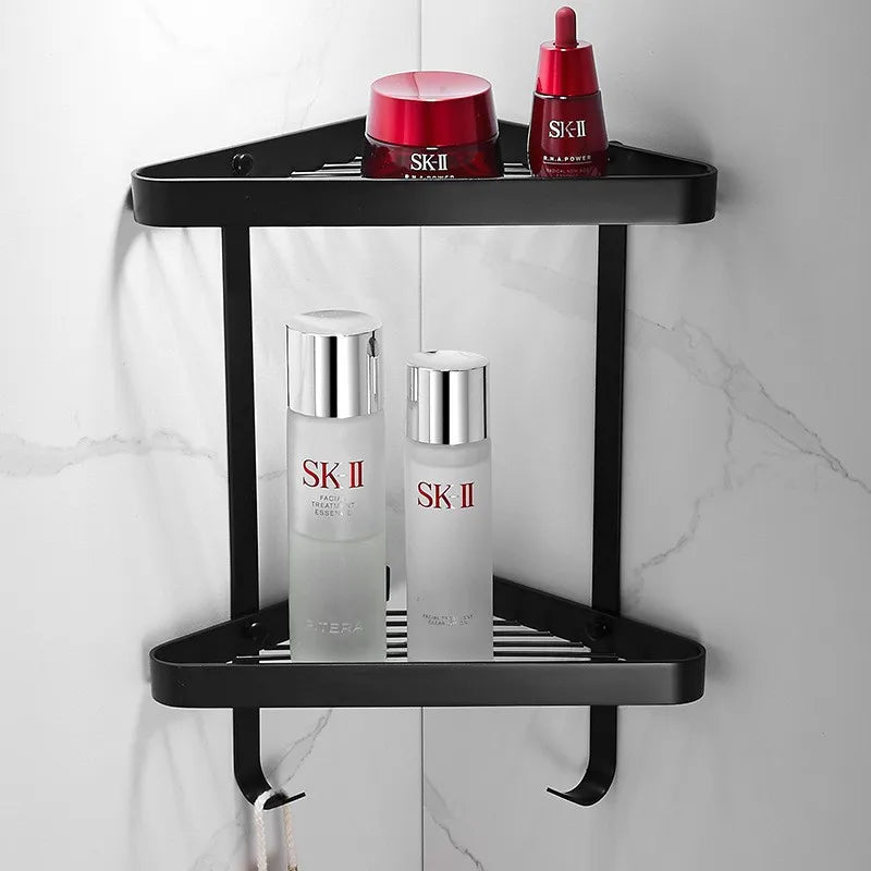 Aqualuxe Chrome Brass Corner Shower Shelf Dual Tier Elite