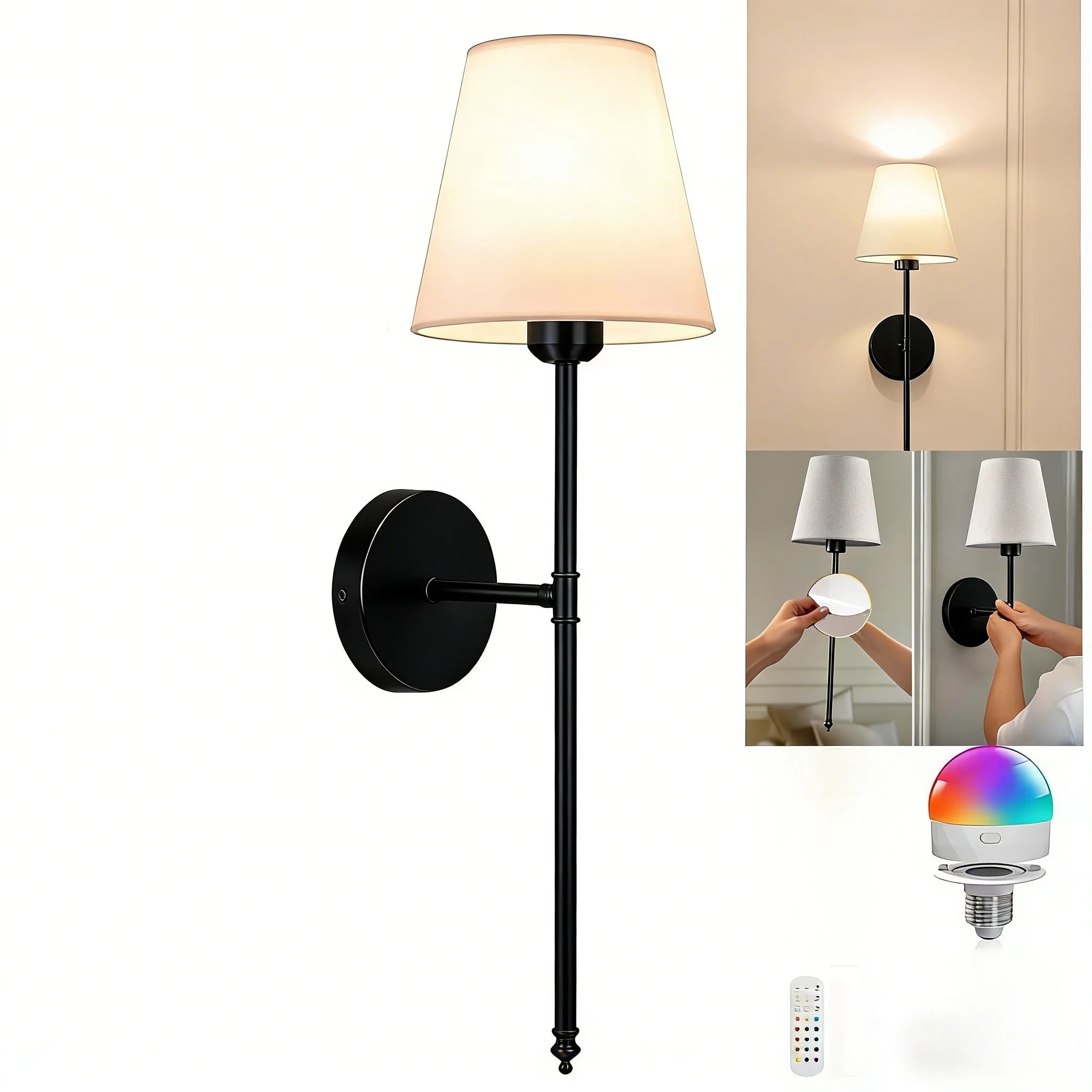 Lumière Wall Sconce | Cordless LED Wall Light with Remote & Fabric Shade