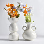 White Narrow-Neck Ceramic Vase | Ikebana-Inspired Luxury Home Décor
