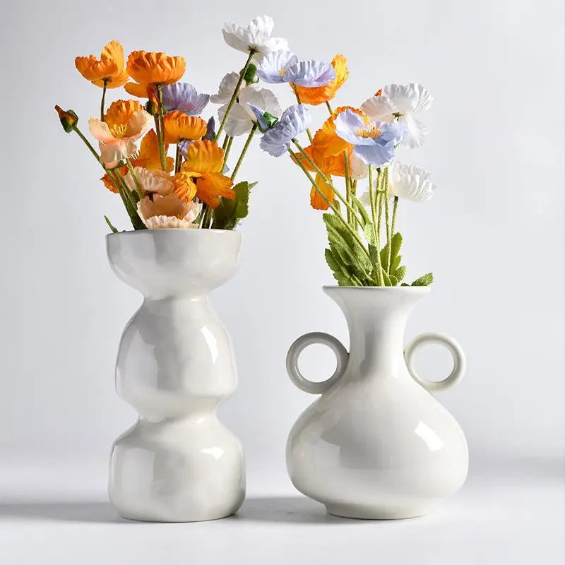 White Narrow-Neck Ceramic Vase | Ikebana-Inspired Luxury Home Décor