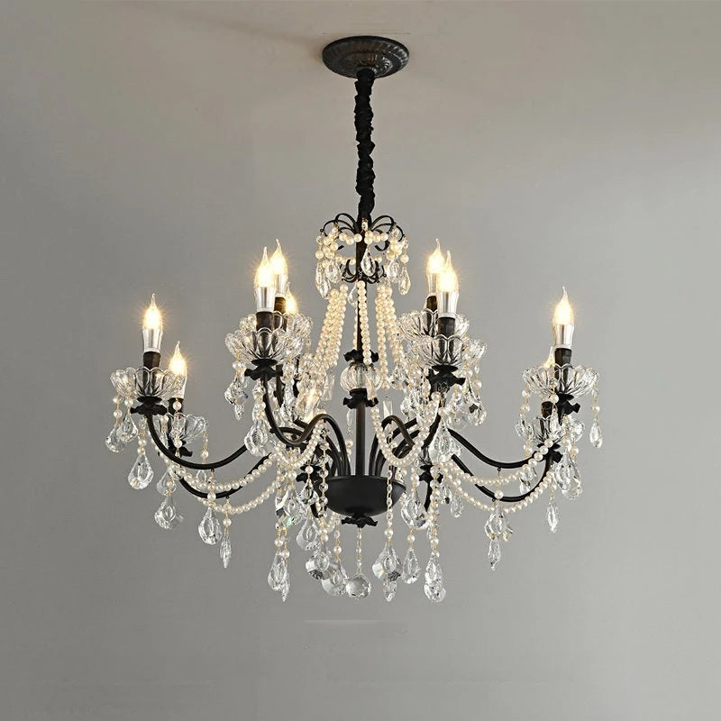 Heritage Lighting Vintage Black Candelabra Chandelier With Crystal Beads Limited