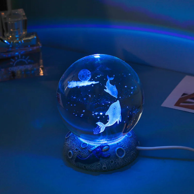 Crystal Ball Night Light Ornament 3D Engraved Luminous Resin Gift