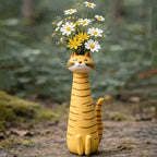 Long-Neck Cat Sculptural Resin Vase | Artisan Home Décor Statement Piece