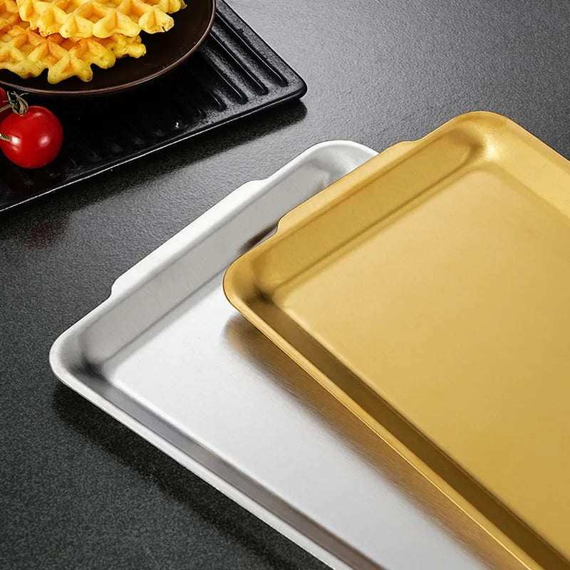 304 Stainless Steel Plate Rectangular Plate Golden Tray Craft Decoration Barbecue Plate Western Food Snack Plate Flat Plate