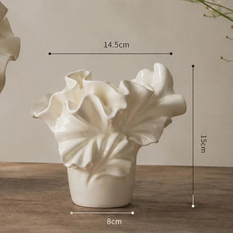 Retro Art Wide-Neck White Ceramic Vase | Vintage Luxury Home Décor