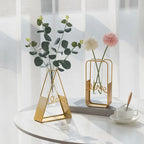 Nordic Geometric Metal Line Vase | Gold Iron Sculptural Plant Holder for Luxury Interiors