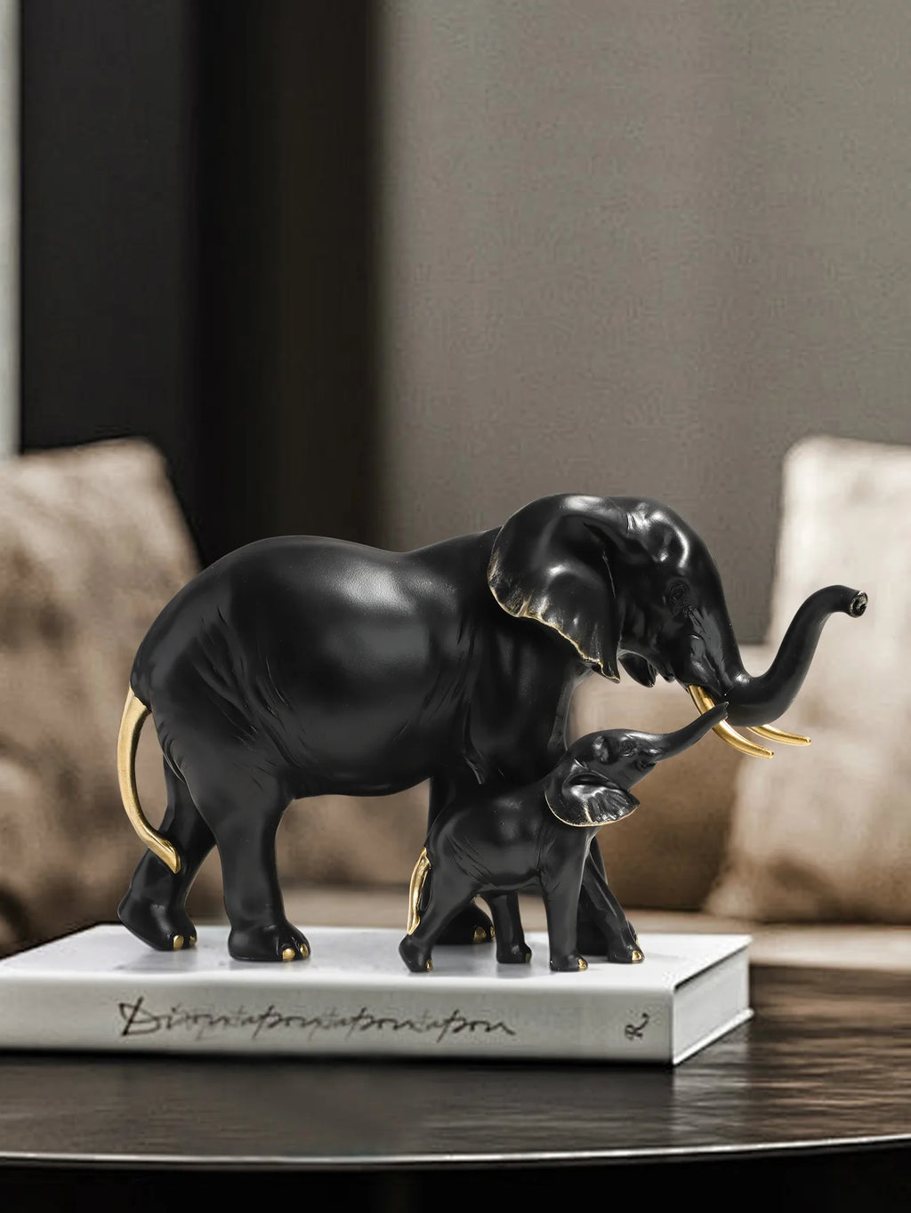 Mother & Child Elephant Sculpture | Luxury Resin Figurine for Refined Interiors