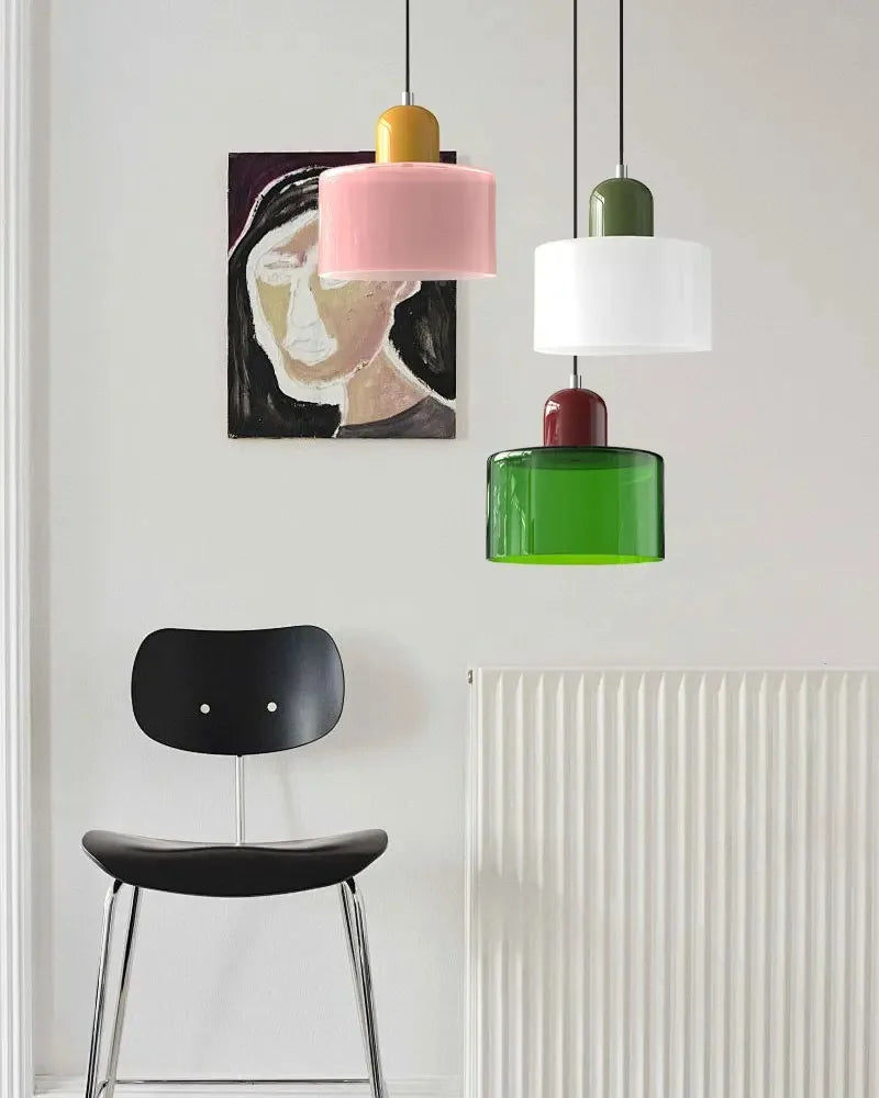Artisan Stained Glass Pendant Light | Warm White LED | Pink, Orange, Green & White