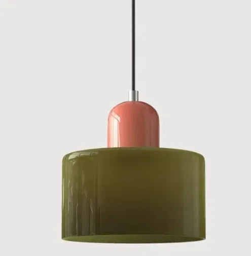 Artisan Stained Glass Pendant Light | Warm White LED | Pink, Orange, Green & White