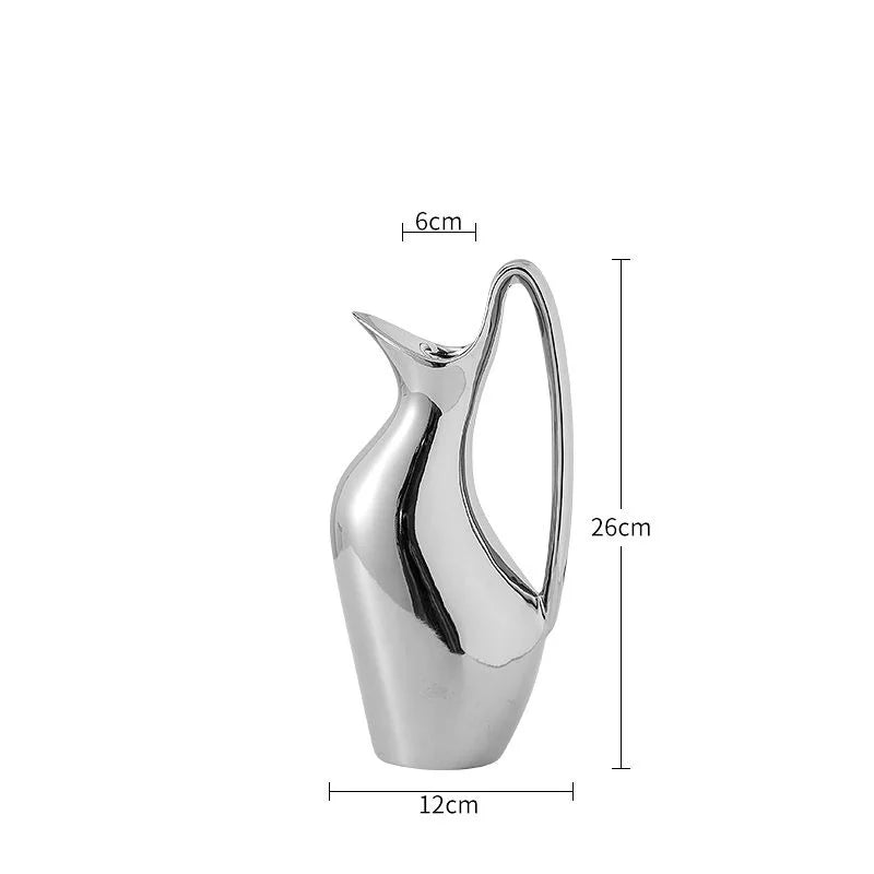 Silver Minimalist Pot Ceramic Vase | Metallic Luxury Home Décor