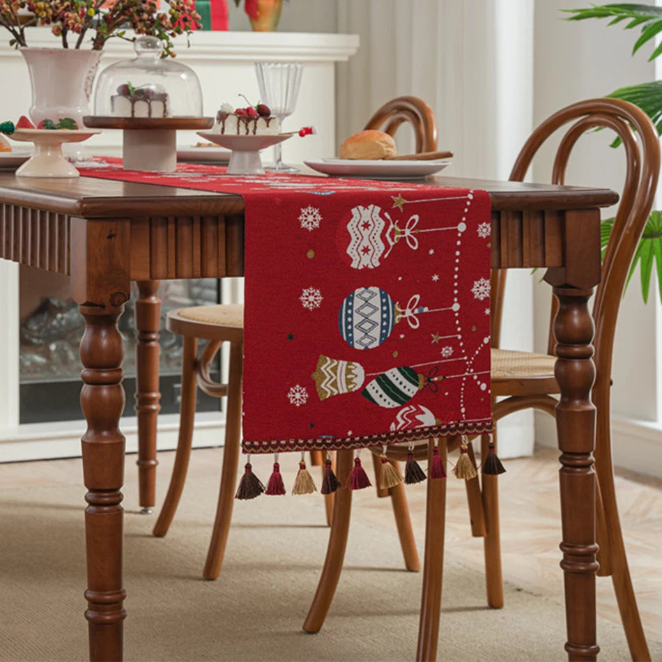 Festive Chenille Tassel Table Runner