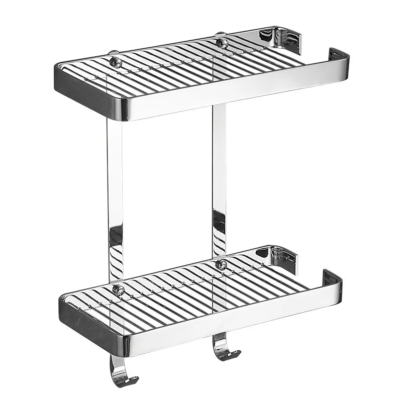 Aqualuxe Chrome Brass Corner Shower Shelf Dual Tier Elite