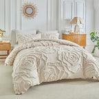 3D Rose Floral Tufted Duvet Cover Set – Luxury Microfibre Quilted Bedding Collection