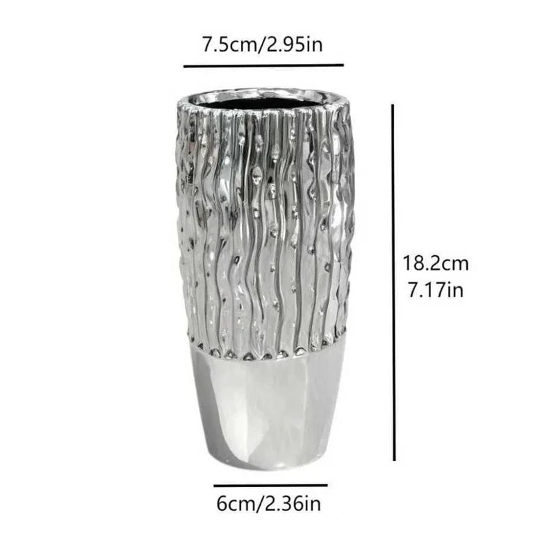 Minimalist Silver Ceramic Table Vase | Desk & Office Luxury Décor