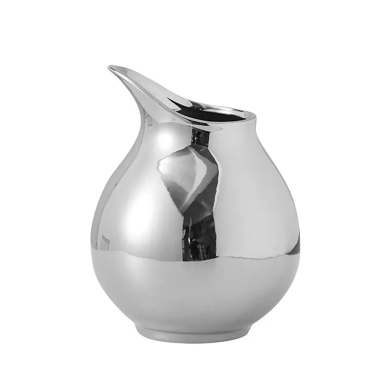 Silver Minimalist Pot Ceramic Vase | Metallic Luxury Home Décor