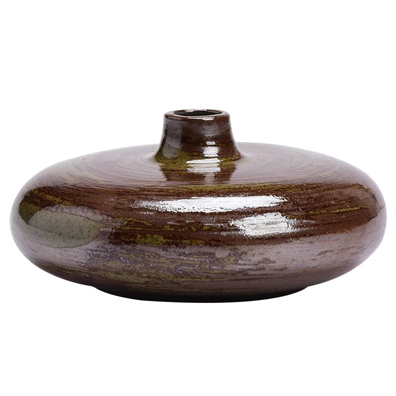 Ceramic Flat-Mouth Vase | Sculptural Porcelain Vessel for Luxury Floral Arrangements