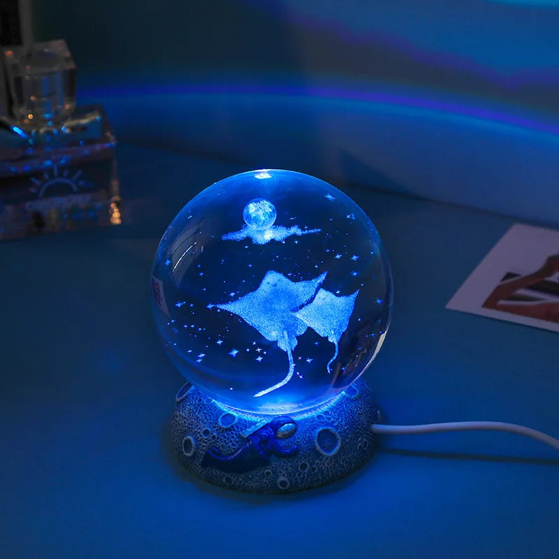 Crystal Ball Night Light Ornament 3D Engraved Luminous Resin Gift