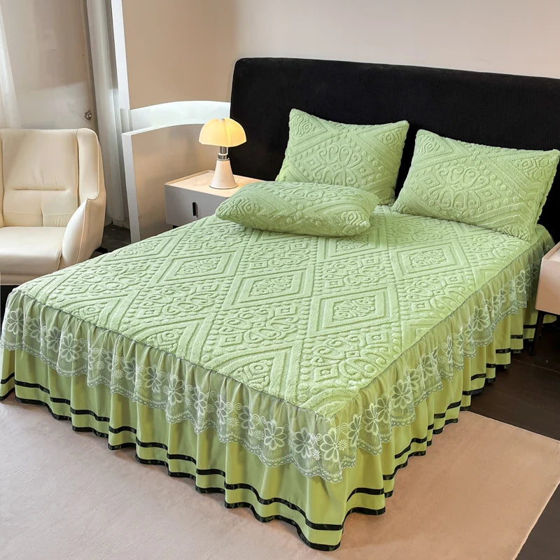 Xiao Qi Qi Bed Skirt Queen Solid Colour Winter Warm Mattress Protector Limited