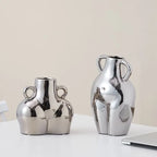 Silver Minimalist Pot Ceramic Vase | Metallic Luxury Home Décor