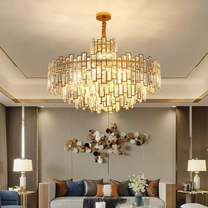 Luxora Gold Crystal Chandelier K9 Round Multi Tier Pendant Limited Edition