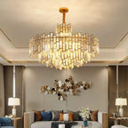 Luxora Gold Crystal Chandelier K9 Round Multi Tier Pendant Limited Edition