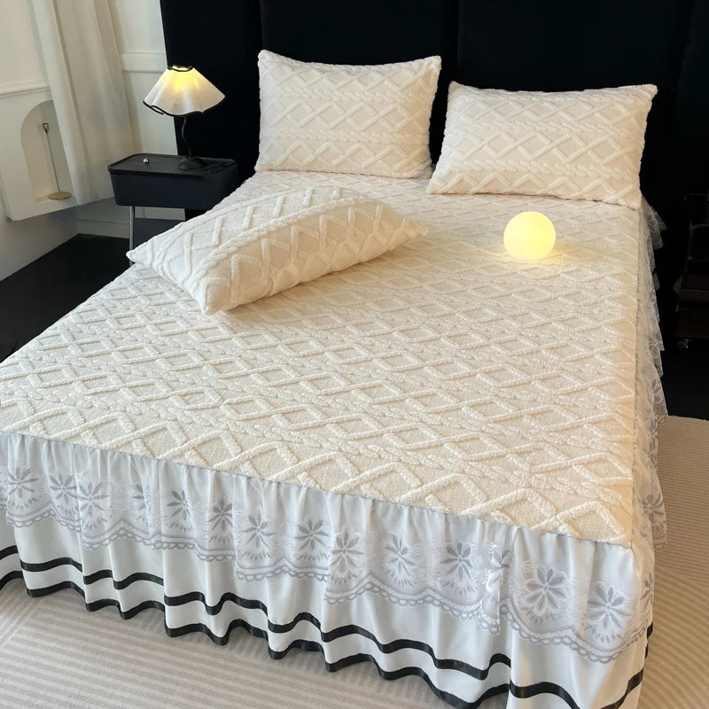 Lan Duo Mao Solid Colour Bed Skirt Elastic Corners Winter Warm Collection